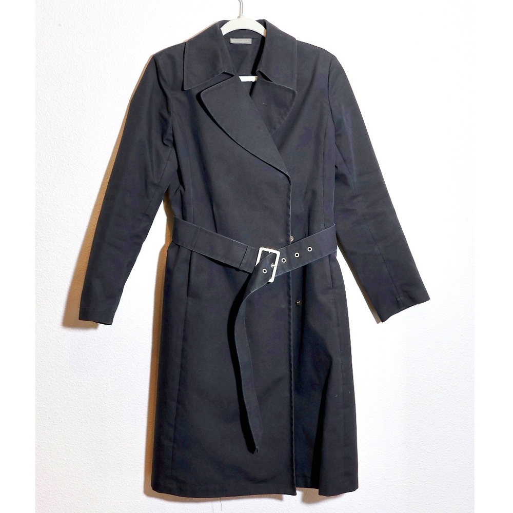 Banana Republic Classic Minimalist Midi Wrap Black Belted Trench Coat